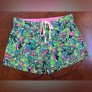 Lilly Pulitzer Tropical Print Drawstring Shorts - Green & Pink